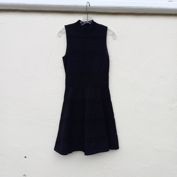 Kate Spade Black Knit Mesh Stripe Dress Size XS Quiet Luxury Old Money Ladylike - Picture 1 of 15